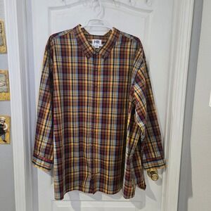 HB Button Down Shirt Mens 5XL Yellow Plaid Long Sleeve Excellent Big & Tall